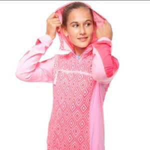 Ivivva Girls Coral Pink Pack and Stash Pullover Geometric Windbreaker Jacket